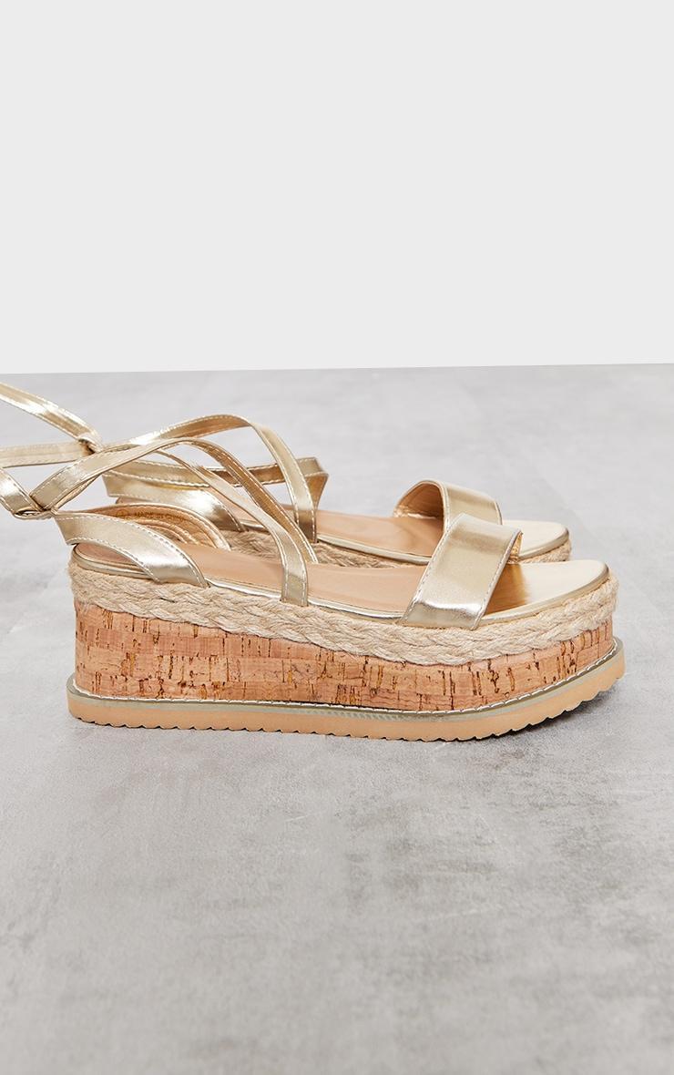 Gold Espadrille Lace Up Flatform Sandals Product Image