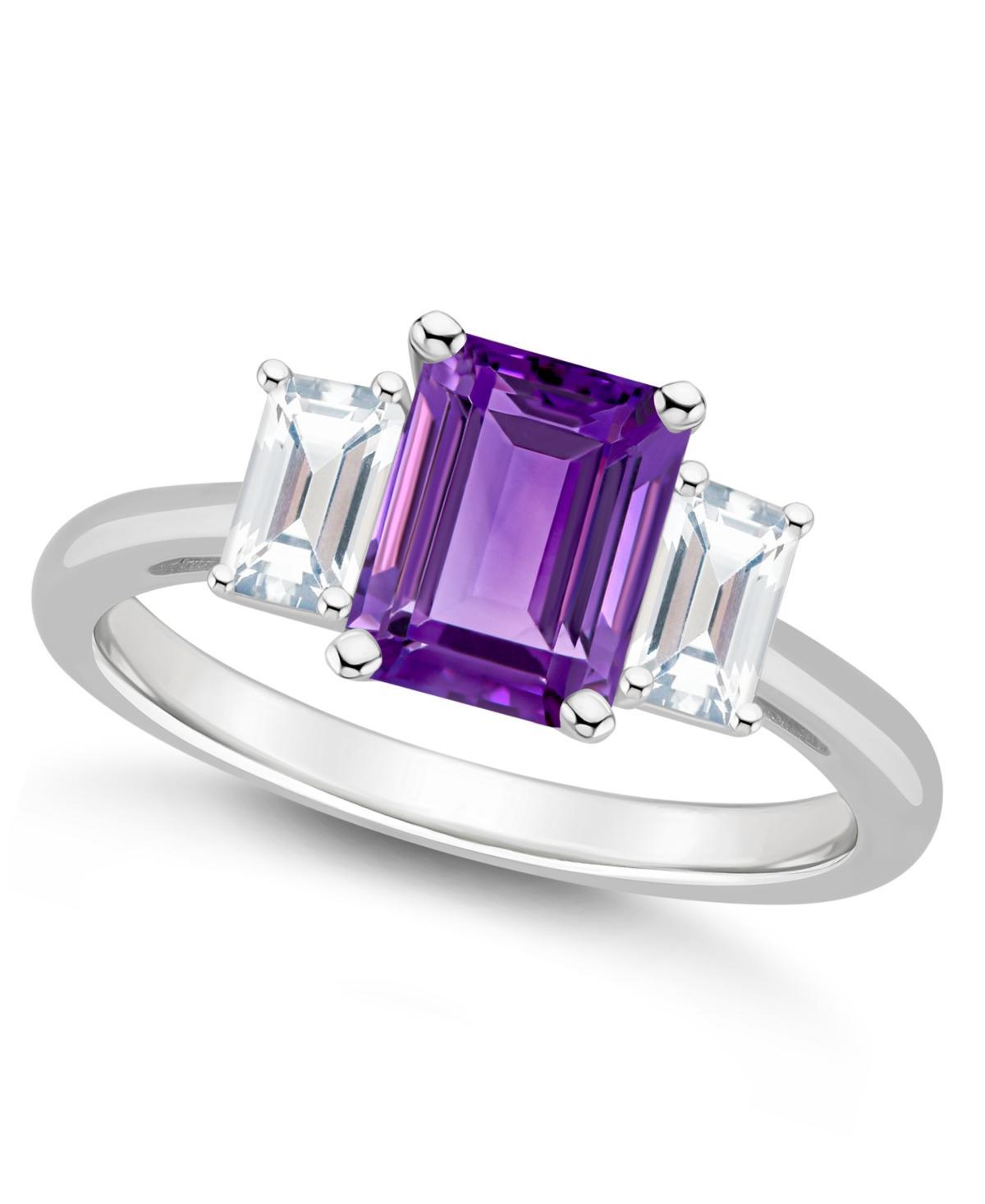 Alyson Layne Sterling Silver 8 mm x 6 mm Emerald Cut Gemstone & White Topaz Three-Stone Ring, Women's, Purple Product Image