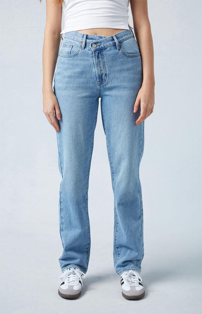 Women's Medium Blue Asymmetrical Dad Jeans Product Image