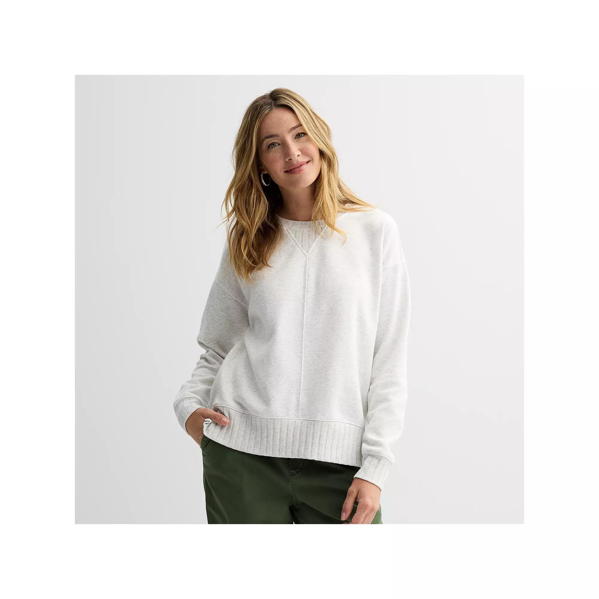Women's Sonoma Goods For Life® Mixed Ribbed Crewneck Sweatshirt, Size: XXL, Dapple Grey Grey Product Image