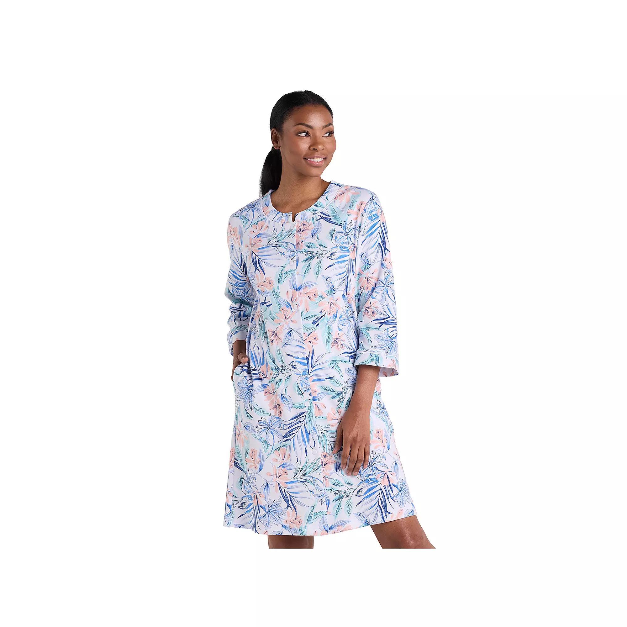 Women's Miss Elaine Essentials Interlock Knit Short Snap Robe, Size: XL, Tropical Floral Product Image