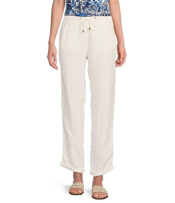 Lilly Pulitzer Taron Linen Mid-Rise Tapered Straight Leg Drawstring Pull-On Pants Product Image