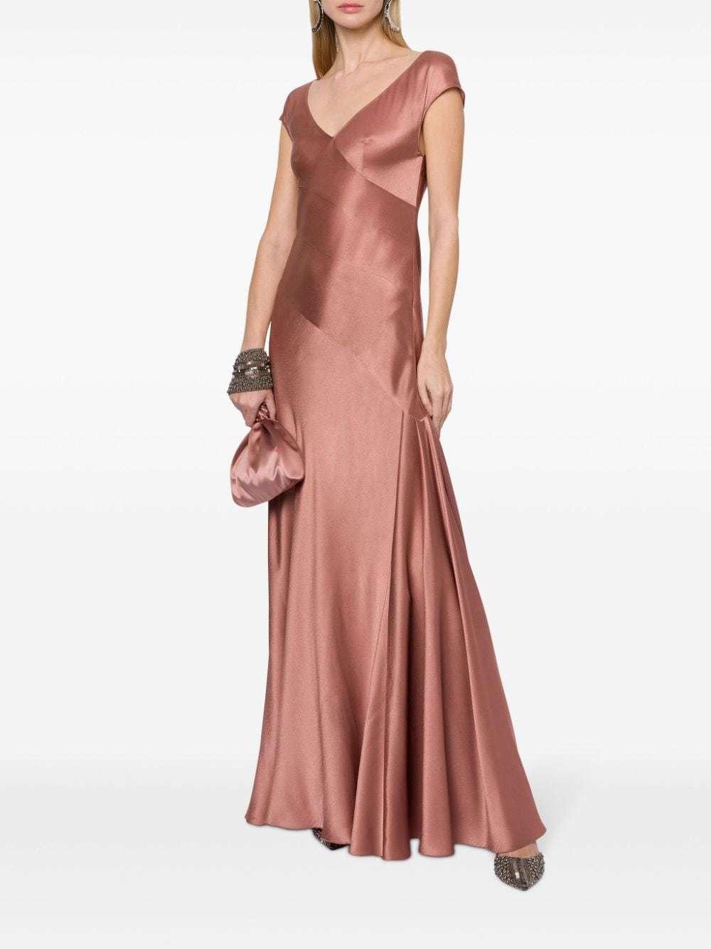ALBERTA FERRETTI Satin Long Dress With A V-neck In Pink Product Image