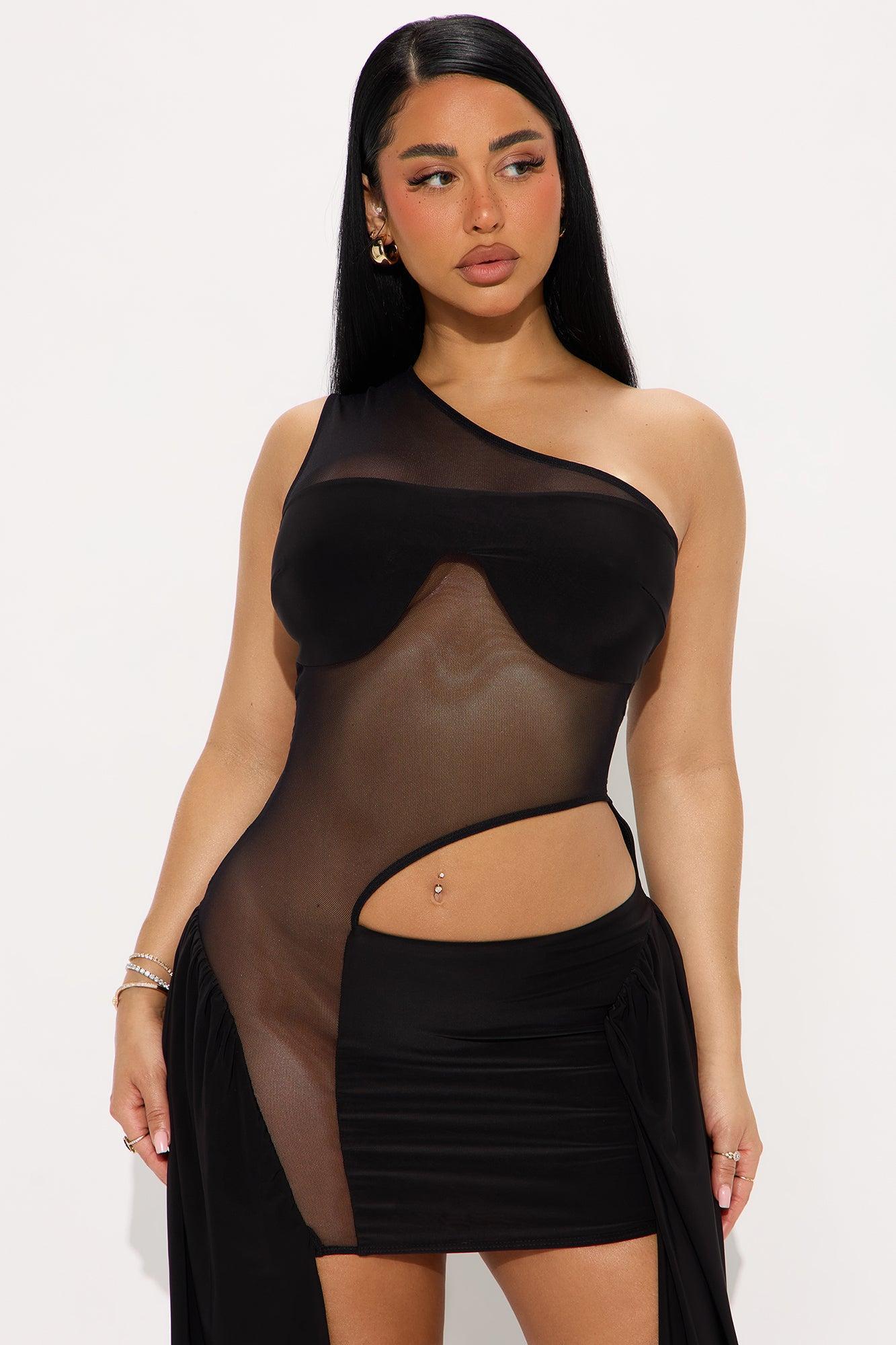 Veranda Sheer Mesh Mini Dress - Black Product Image