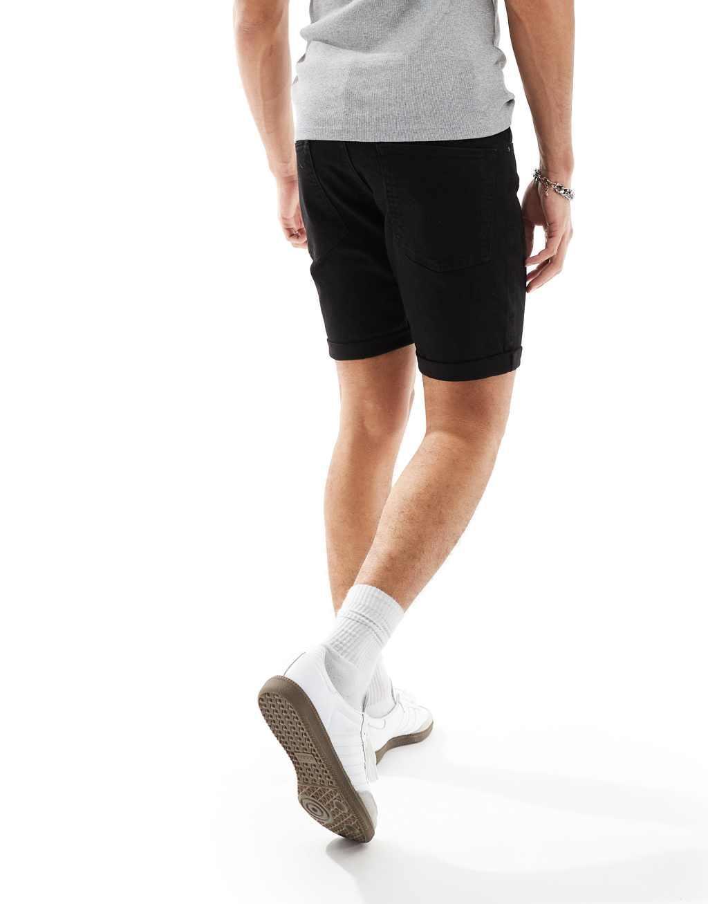 ASOS DESIGN stretch slim regular length denim shorts in black Product Image