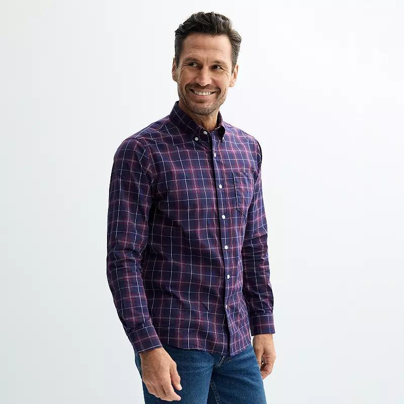 Men's Sonoma Goods For Life® Long Sleeve Perfect Length Button-Down Shirt, Size: Medium, Blue Gingham Product Image