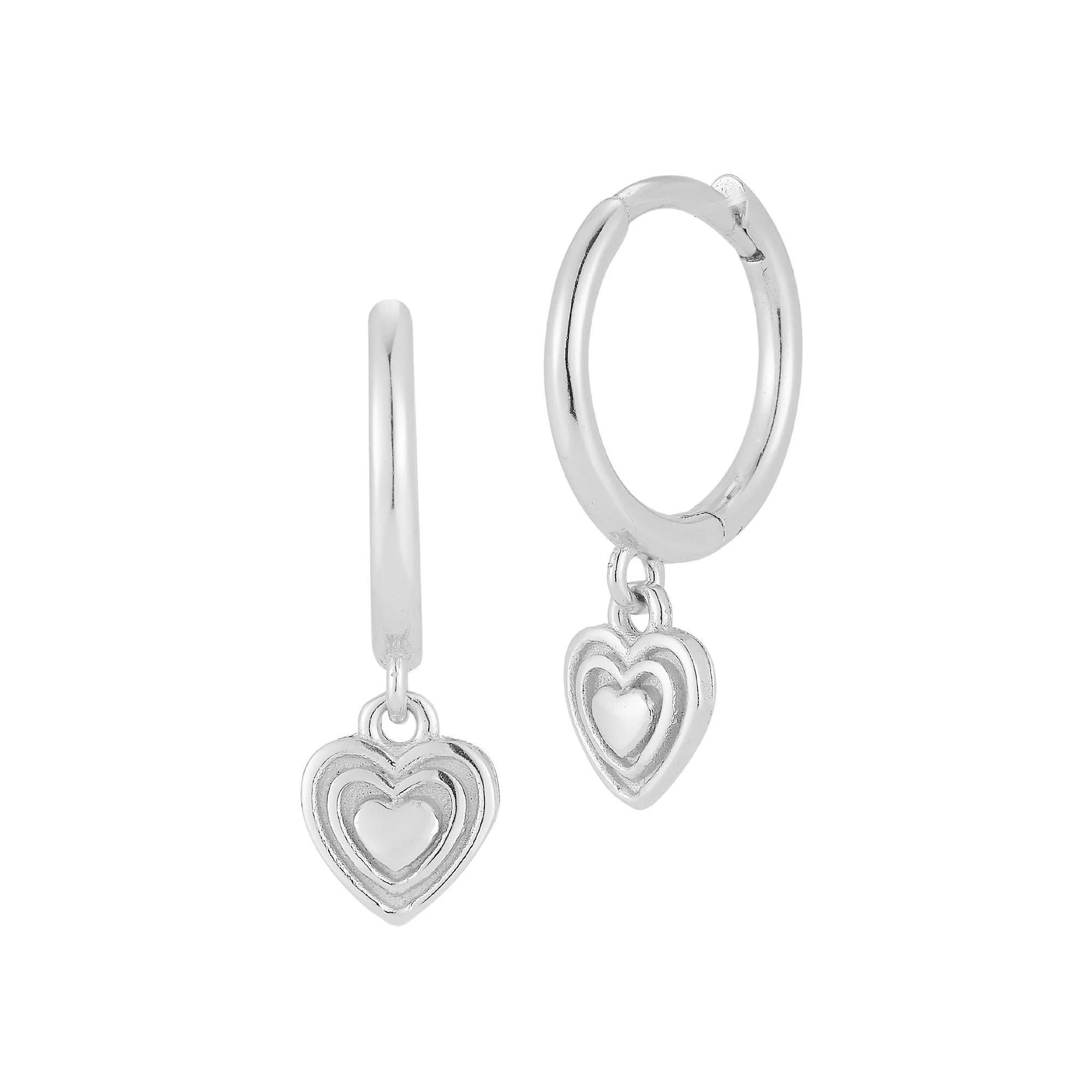 Sunkissed Sterling Heart Charm Huggie Hoop Earrings, Women's, Silver Tone Product Image