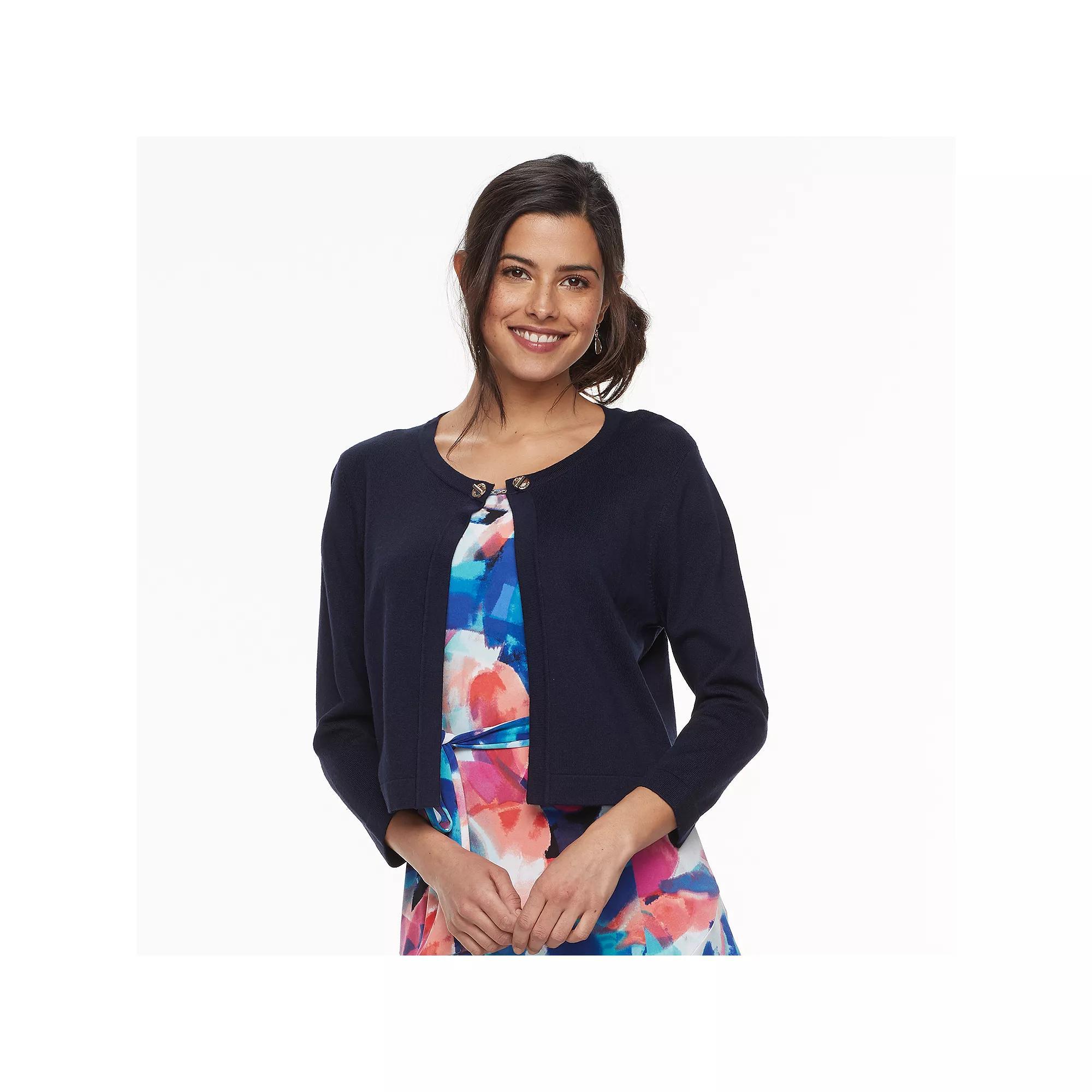 Women's Nina Leonard Chain-Detail Crop Bolero, Size: Small, Blue Product Image