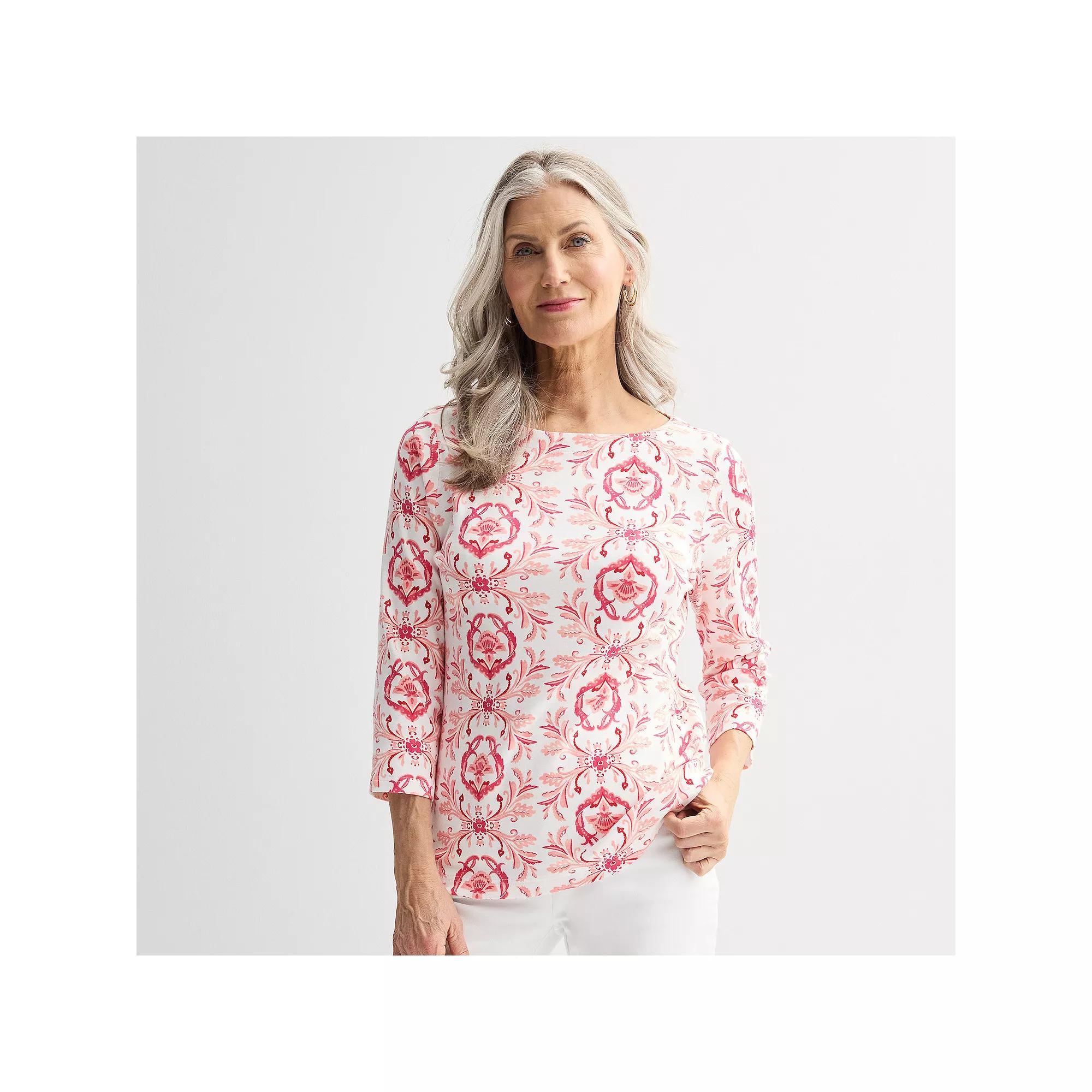 Petite Croft & Barrow® Boatneck Top, Women's, Size: XS Petite, Pink Vibrant Tile Product Image