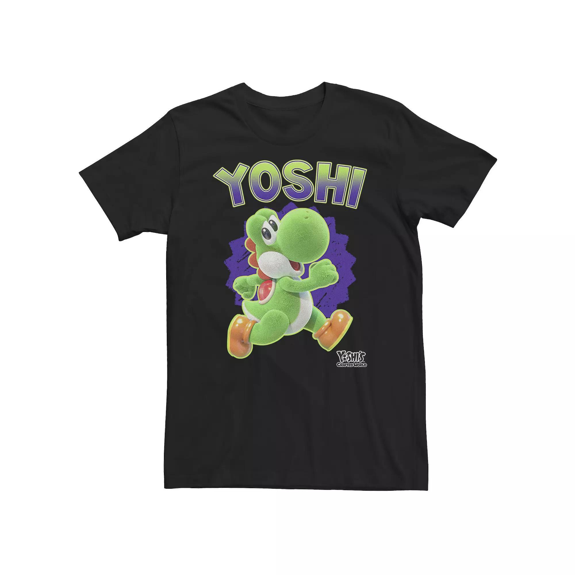 Big & Tall Nintendo Yoshi's Crafted World Side Run Cute Portrait Tee, Men's, Size: 3XL, Black Product Image