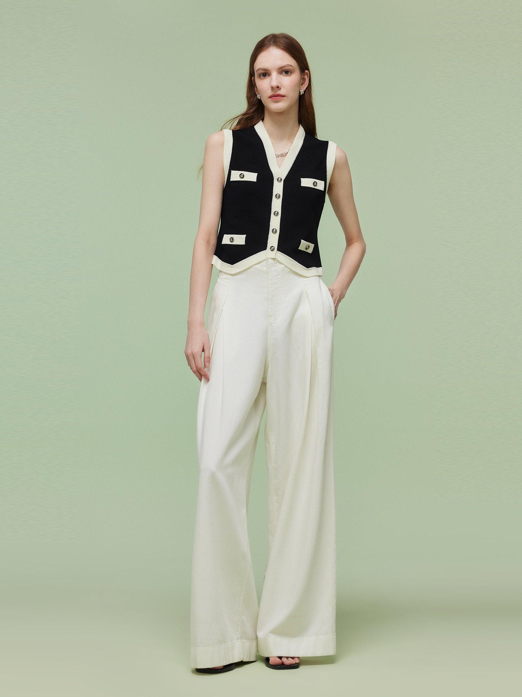 Tencel Blend Contrast Trim Women Knit Vest Product Image
