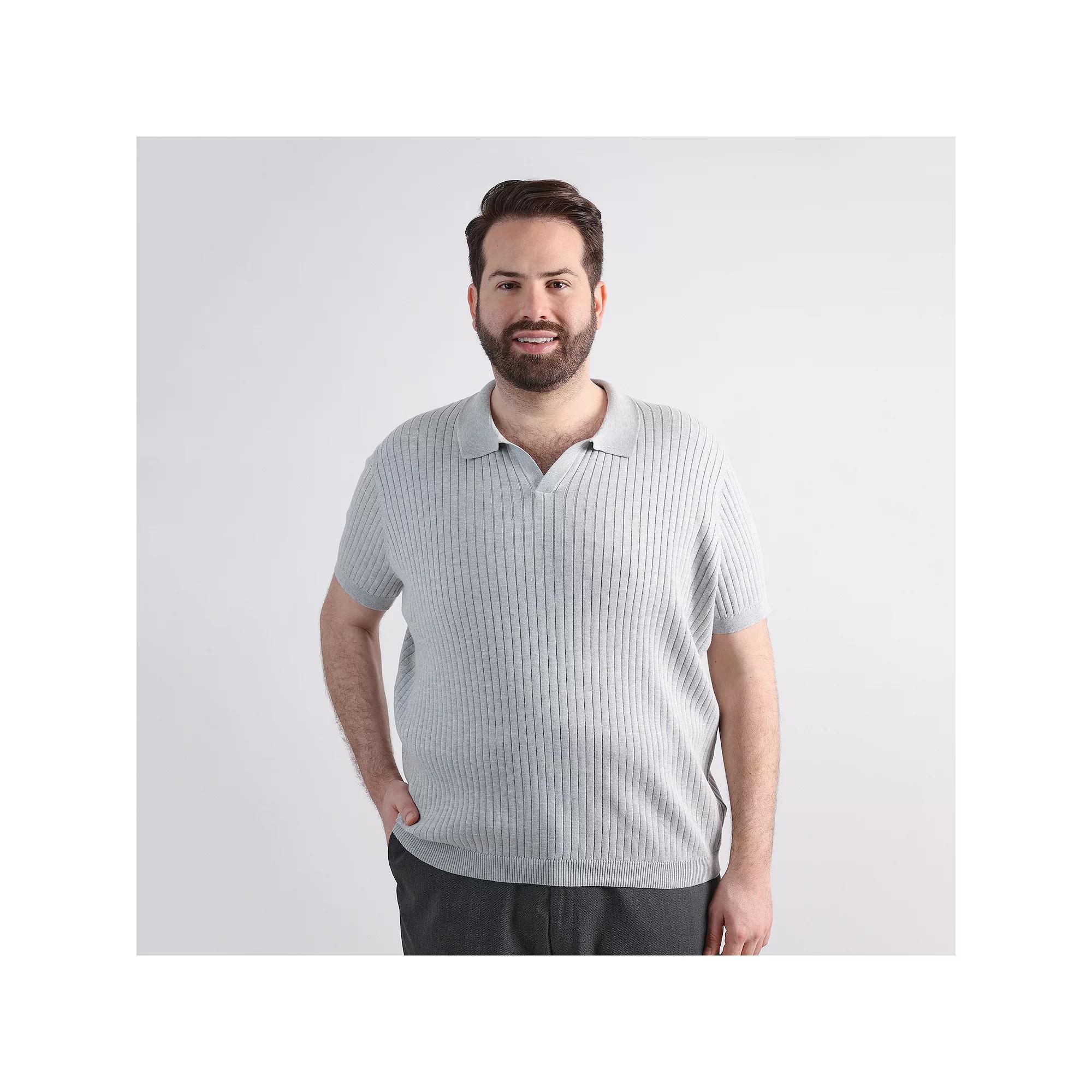 Big & Tall Haggar Mens Johnny Collar Slim Fit Ribbed Sweater Grey Gray Product Image