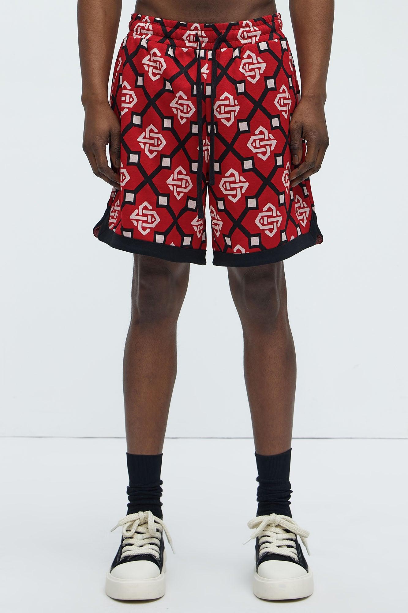All Over Geo Jacquard Shorts - Red Product Image