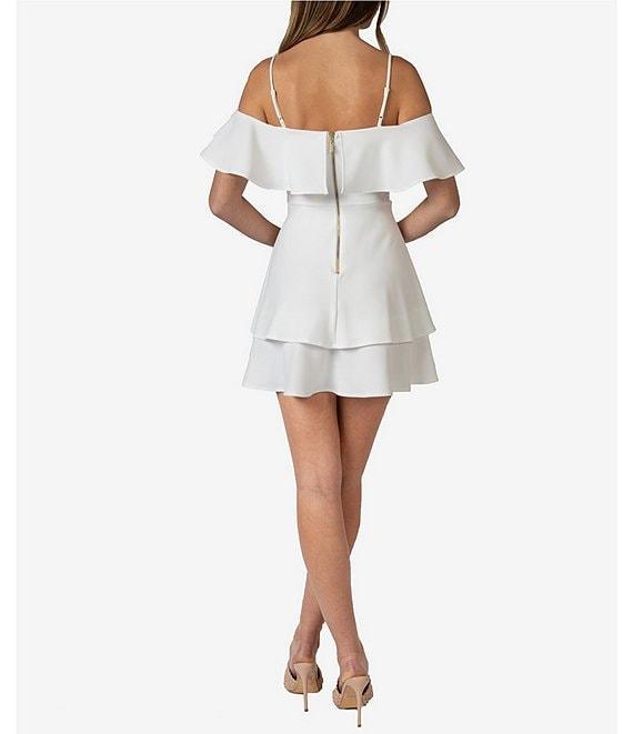 B. Darlin Off-The-Shoulder Popover Double Hem Skater Dress Product Image