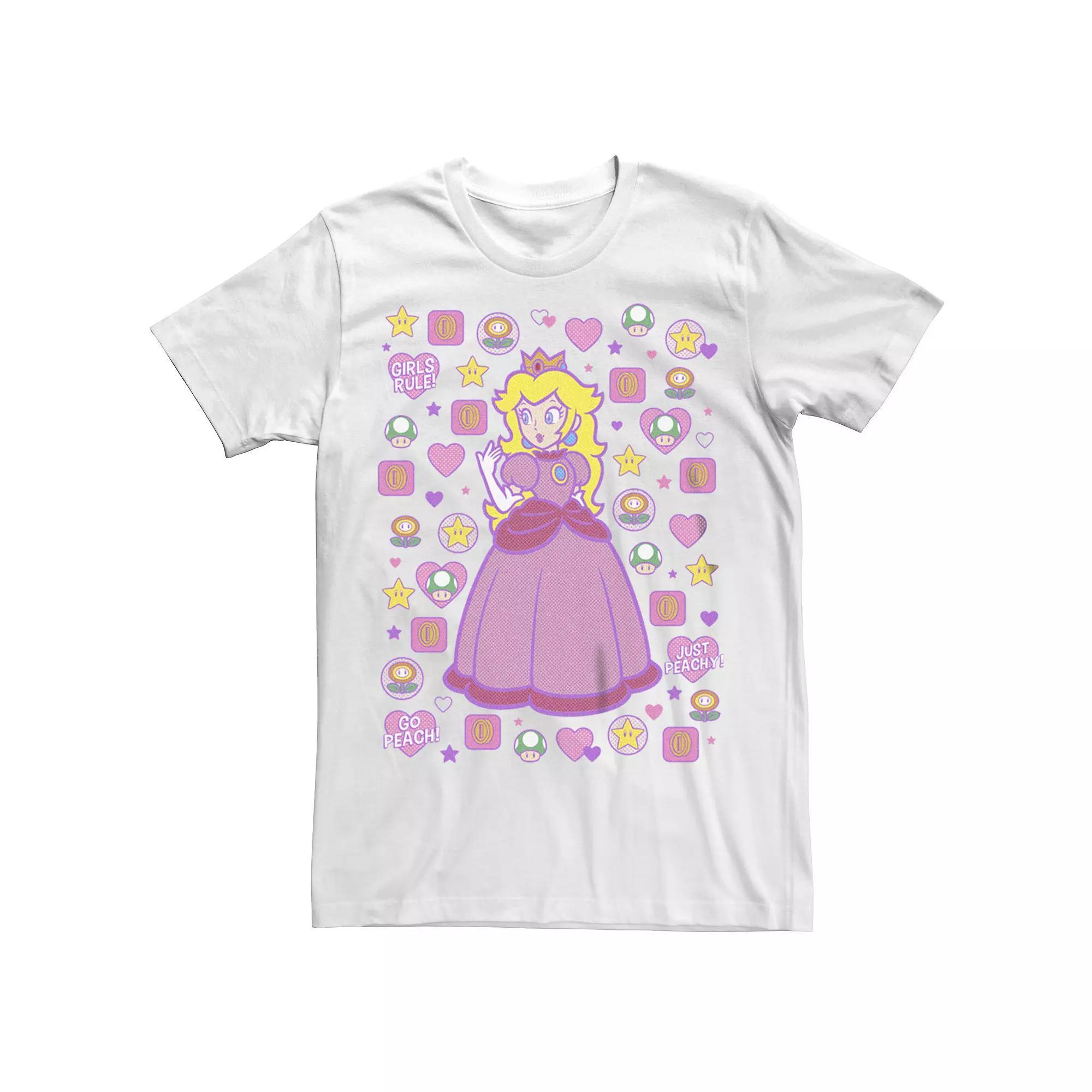 Juniors' Super Mario Bros Princess Peach Icons Boyfriend Graphic Tee, Women's, Size: Large, White Product Image