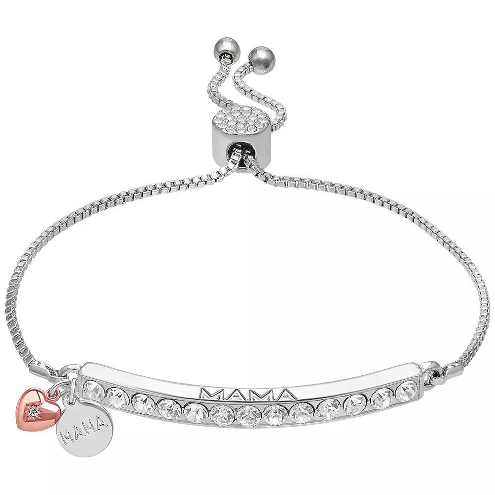 Brilliance Crystal "Mama" Adjustable Bracelet with Rose Gold Heart Charm, Women's, Size: 7/8", Two Tone Product Image