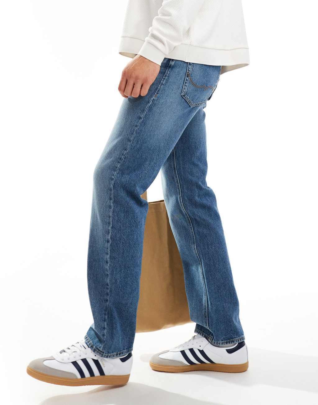 Jack & Jones Chris straight leg jeans in mid blue wash Product Image