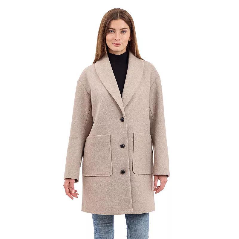 Women's BCBGeneration Faux-Wool Shawl Collar Coat, Size: Large, Brown Plaid Product Image