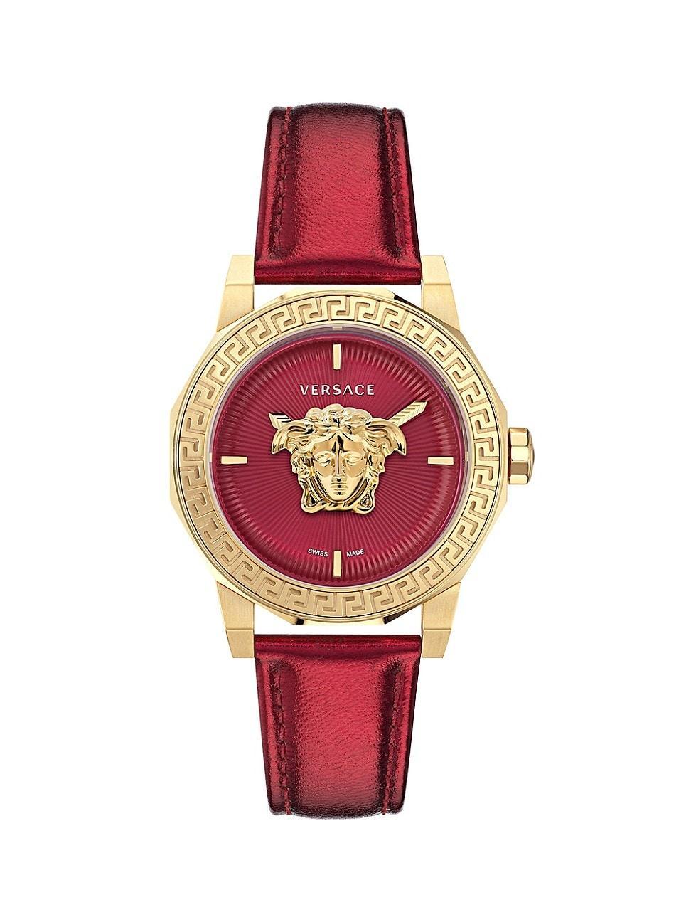 38mm Medusa Deco Watch with Leather Strap, Red Product Image