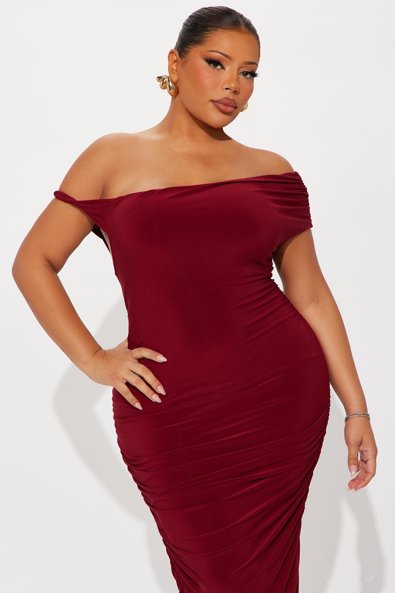 Blind Date One Shoulder Midi Dress - Wine Product Image