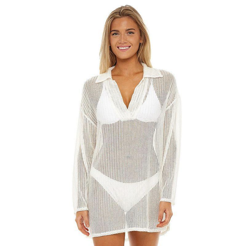 Women's Jordan Taylor Polo Collar Swim Cover-Up Tunic, Size: XL, Black Product Image
