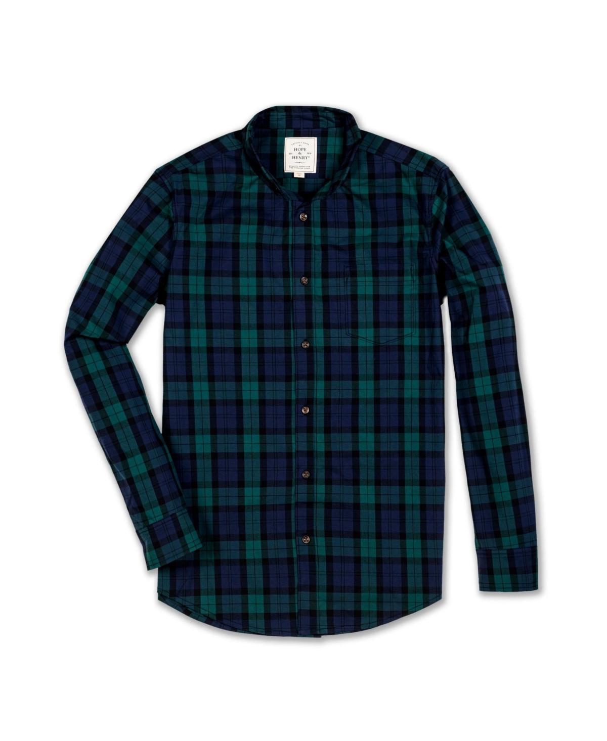 Hope & Henry Men's Organic Stretch Poplin Shirt in Black Watch Tartan at Nordstrom, Size X-Large Product Image