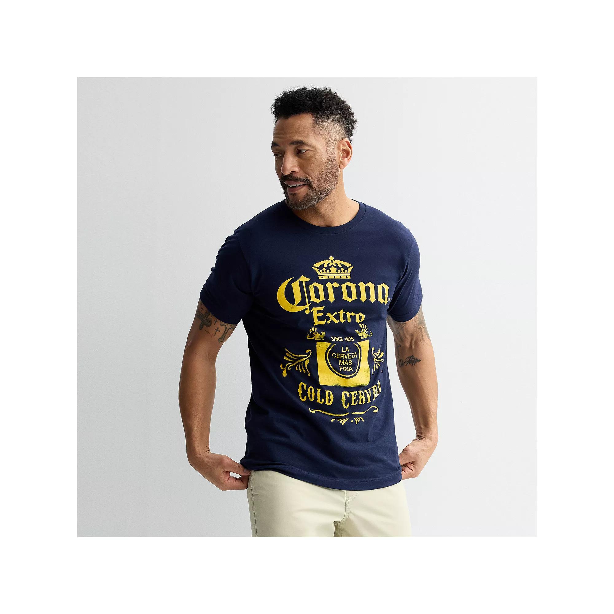 Mens Bioworld Corona Extra Cold Cerveza Graphic Tee Blue Product Image