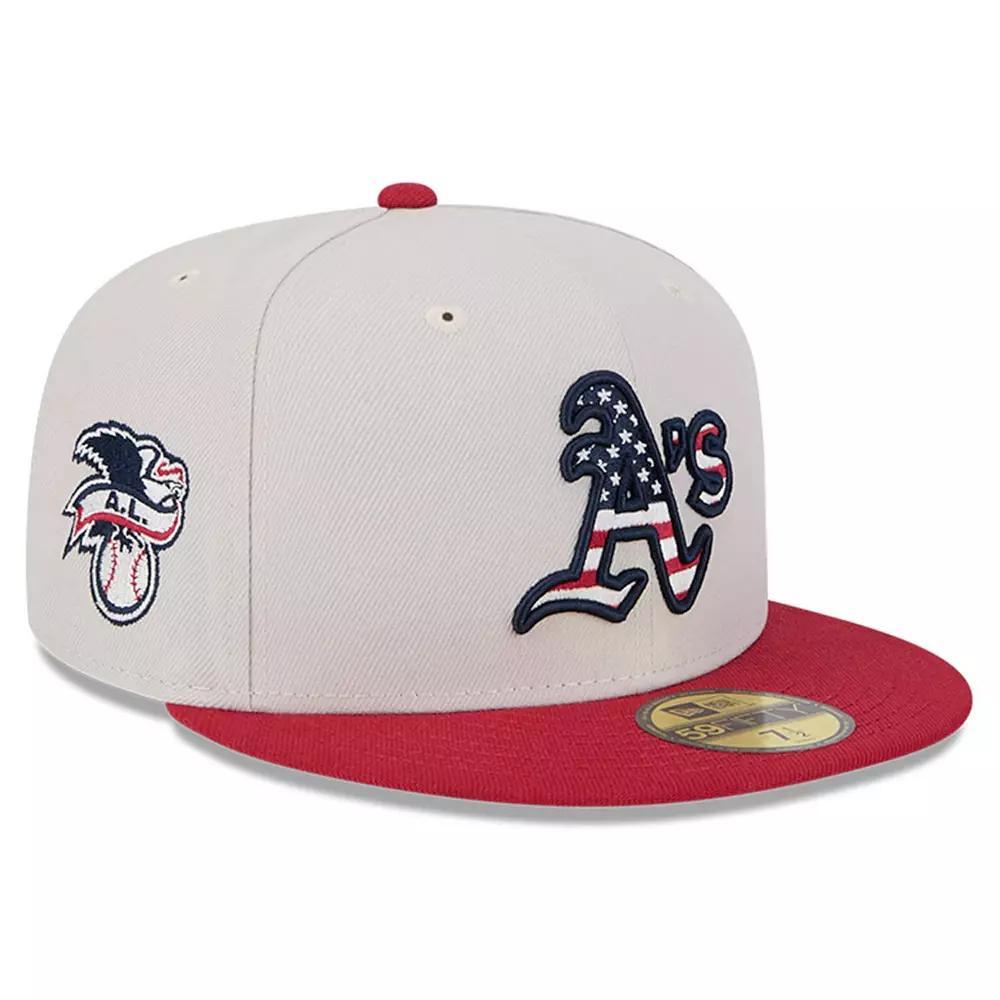 Men's New Era  Khaki/Red Oakland Athletics 2024 Fourth of July 59FIFTY Fitted Hat, Size: 7 5/8, Beig K Product Image