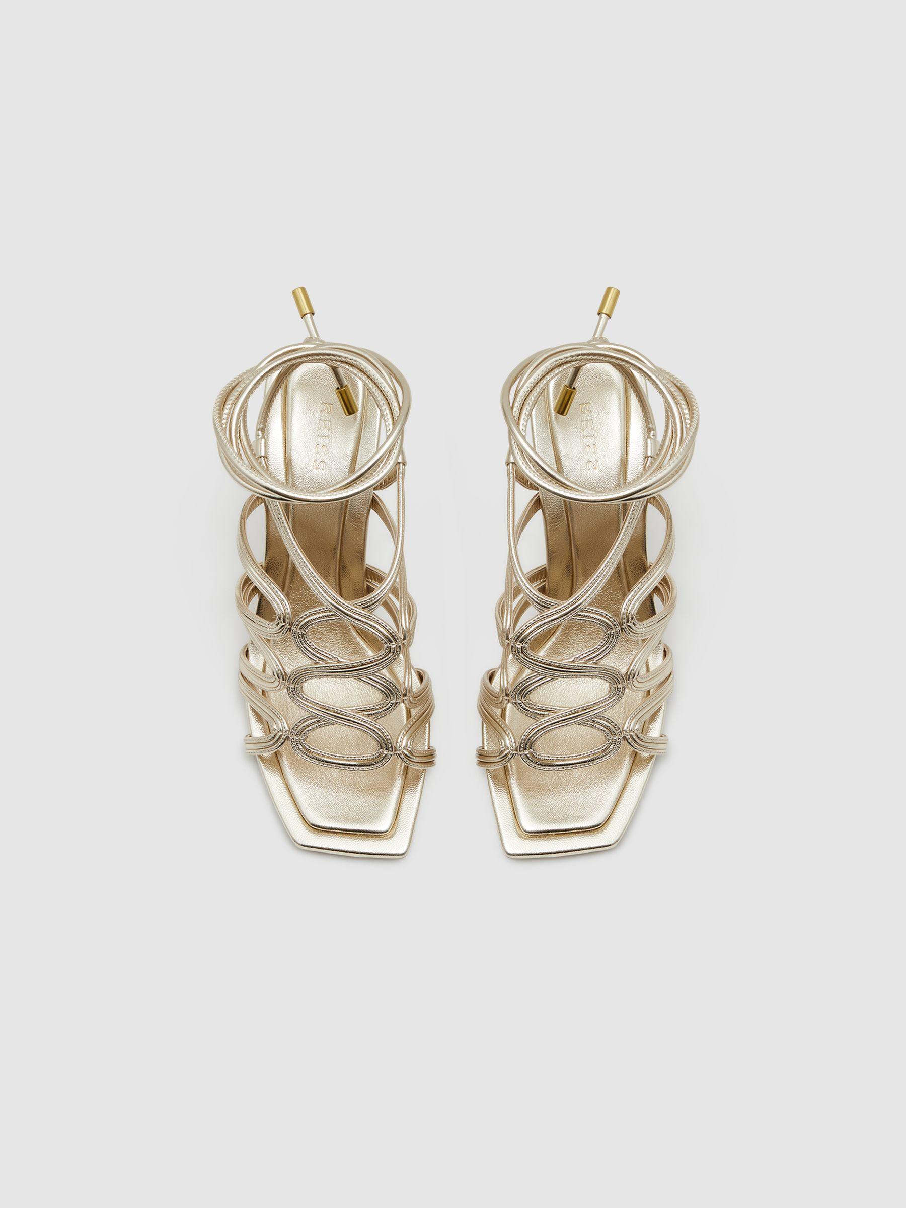 Strappy Open Toe Heeled Sandals in Gold Product Image
