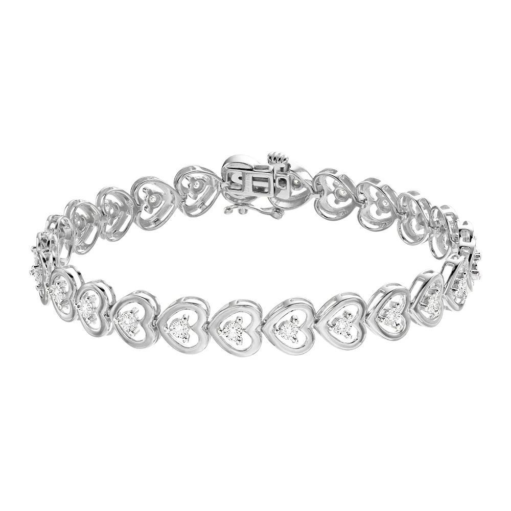 Diamond Brilliance 1/4 Carat T.W. Lab-Grown Diamond Heart Link Bracelet, Womens Sterling Product Image