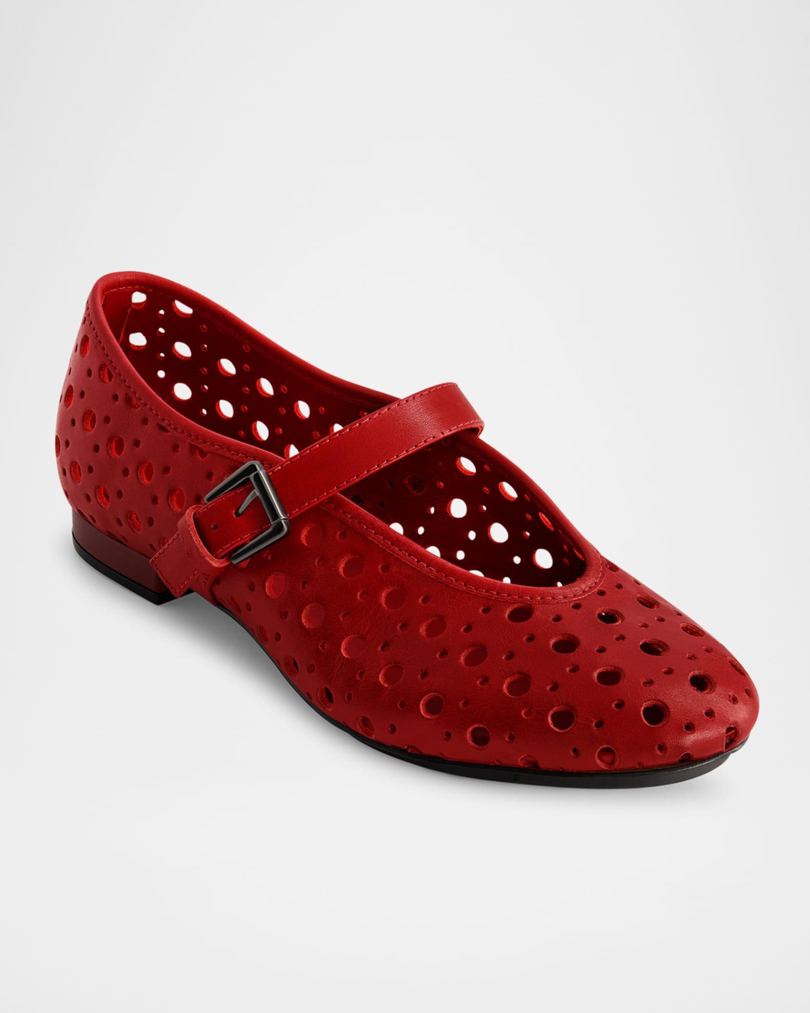 Perforated Leather Mary Jane Ballerina Flats Product Image