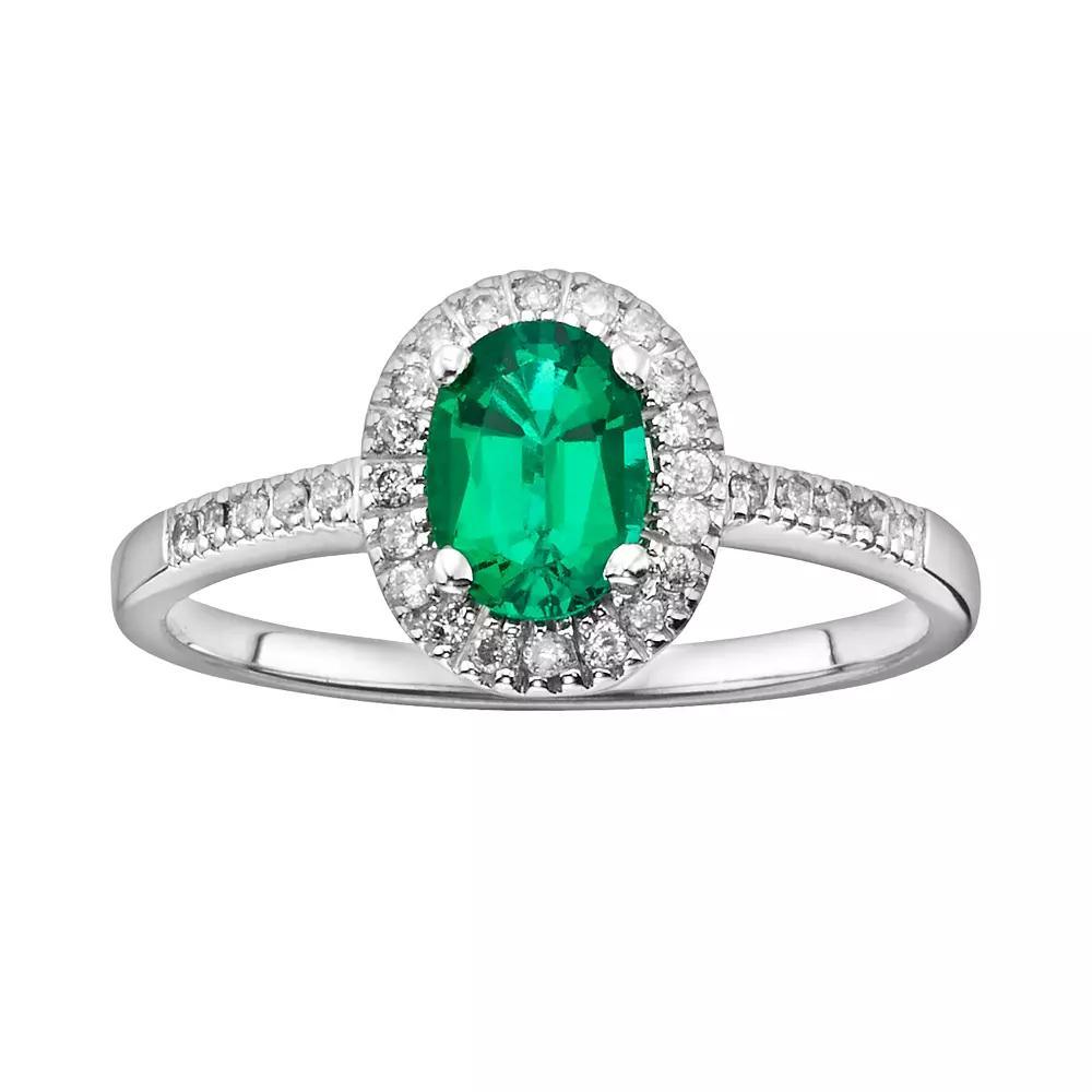 The Regal Collection 14k White Gold Genuine Emerald & 1/6-ct. T.W. IGL Certified Diamond Frame Ring, Women's, Size: 7, Green Product Image