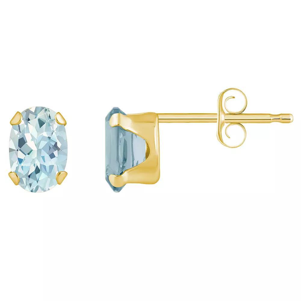 Celebration Gems 10k Gold Oval Aquamarine Stud Earrings, Women's, White Product Image
