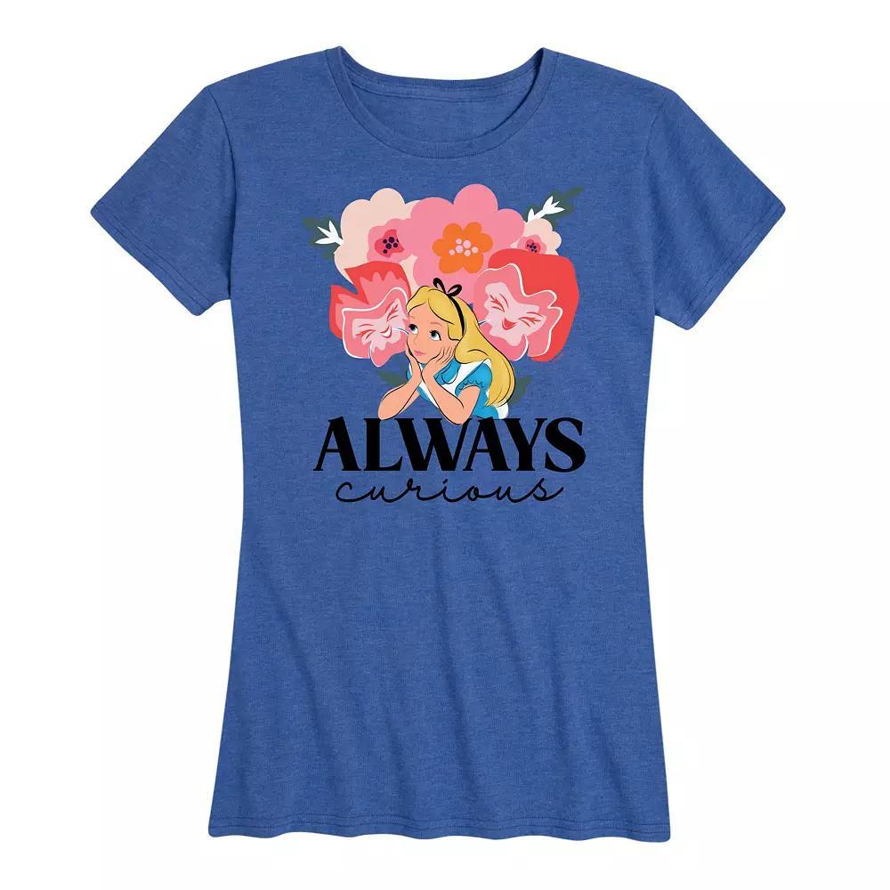Disneys Alice in Wonderland Womens Always Curious Graphic Tee, Girls Grey Gray Product Image