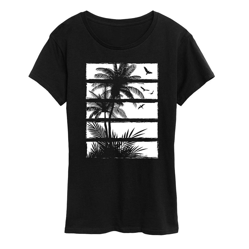 Womens Palm Tree Silhouette Panels Graphic Tee Blue Product Image