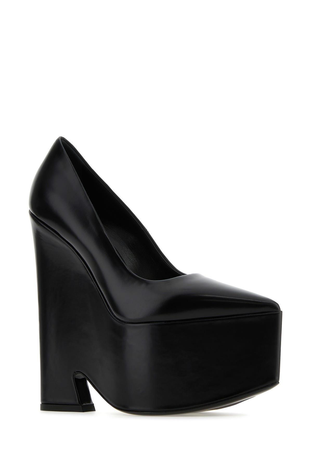 VERSACE Leather Platform Pumps In Black Product Image