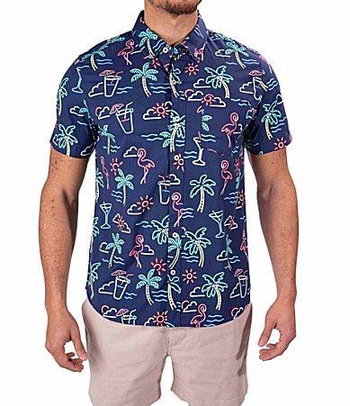 Men's Chubbies Short Sleeve Button Down Shirt, Size: Large, Blue Neon Product Image