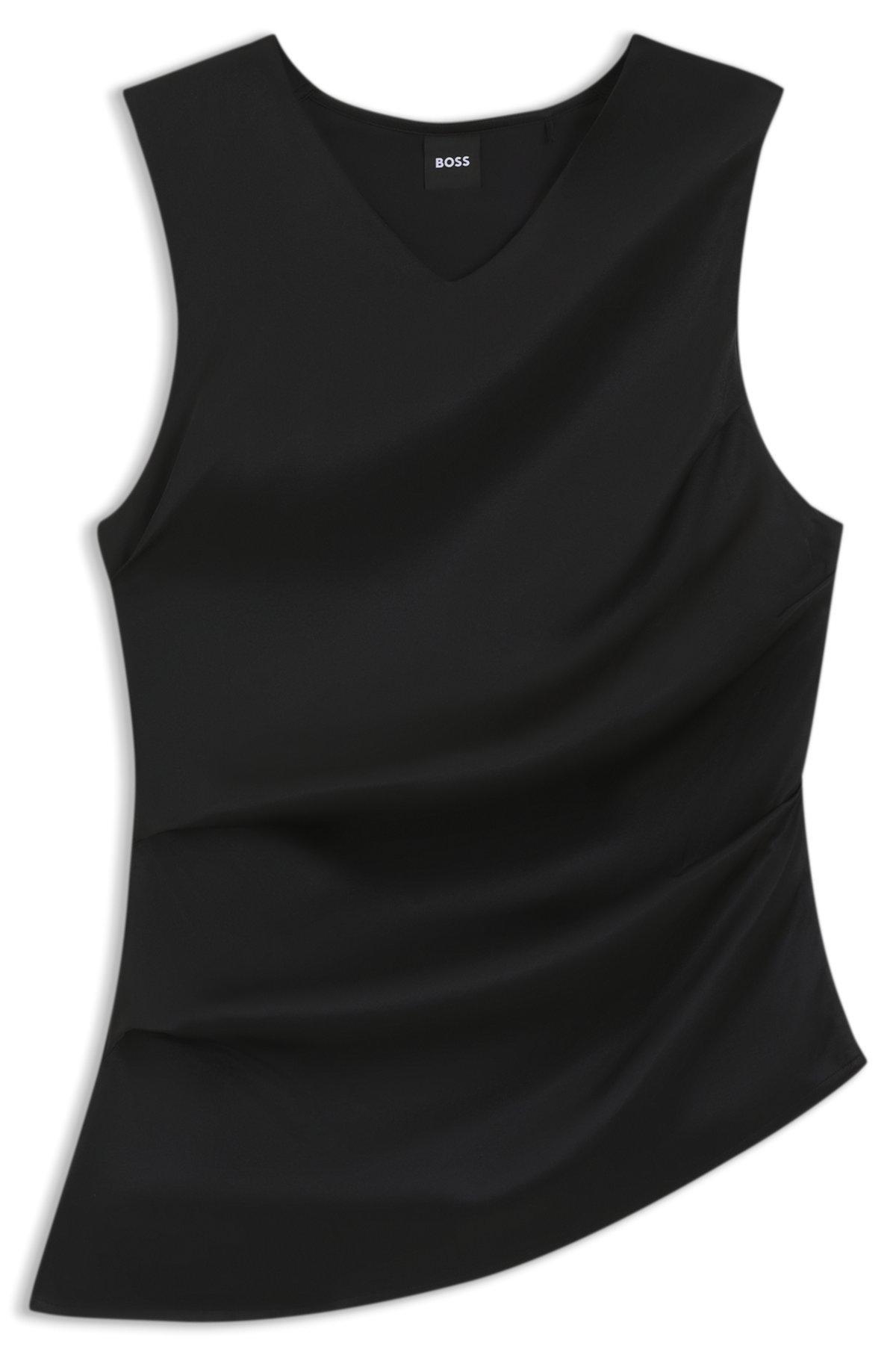 Asymmetric-hem top with stretch-silk front Product Image