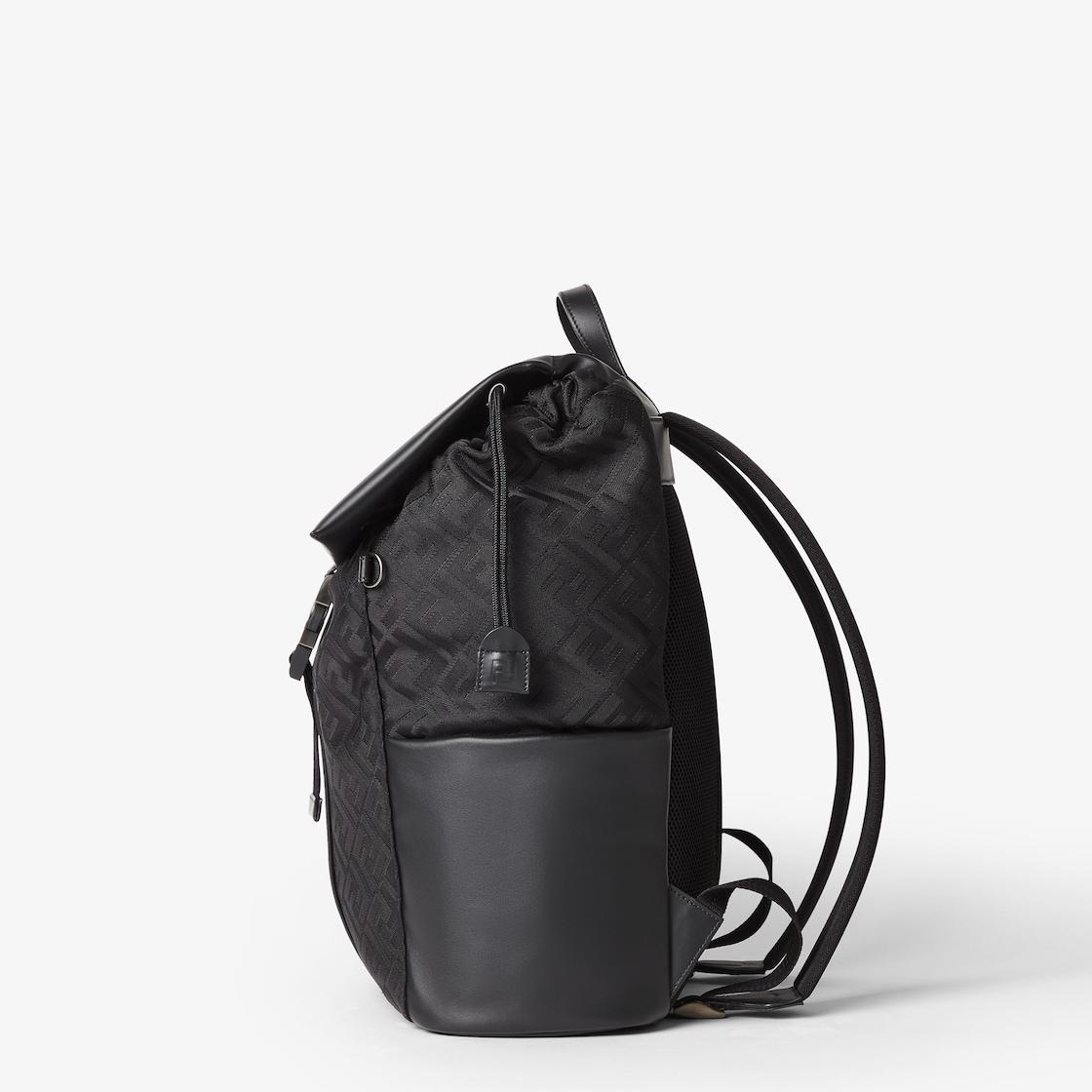Fendi Flux Backpack Black leather and black FF nylon bag Product Image