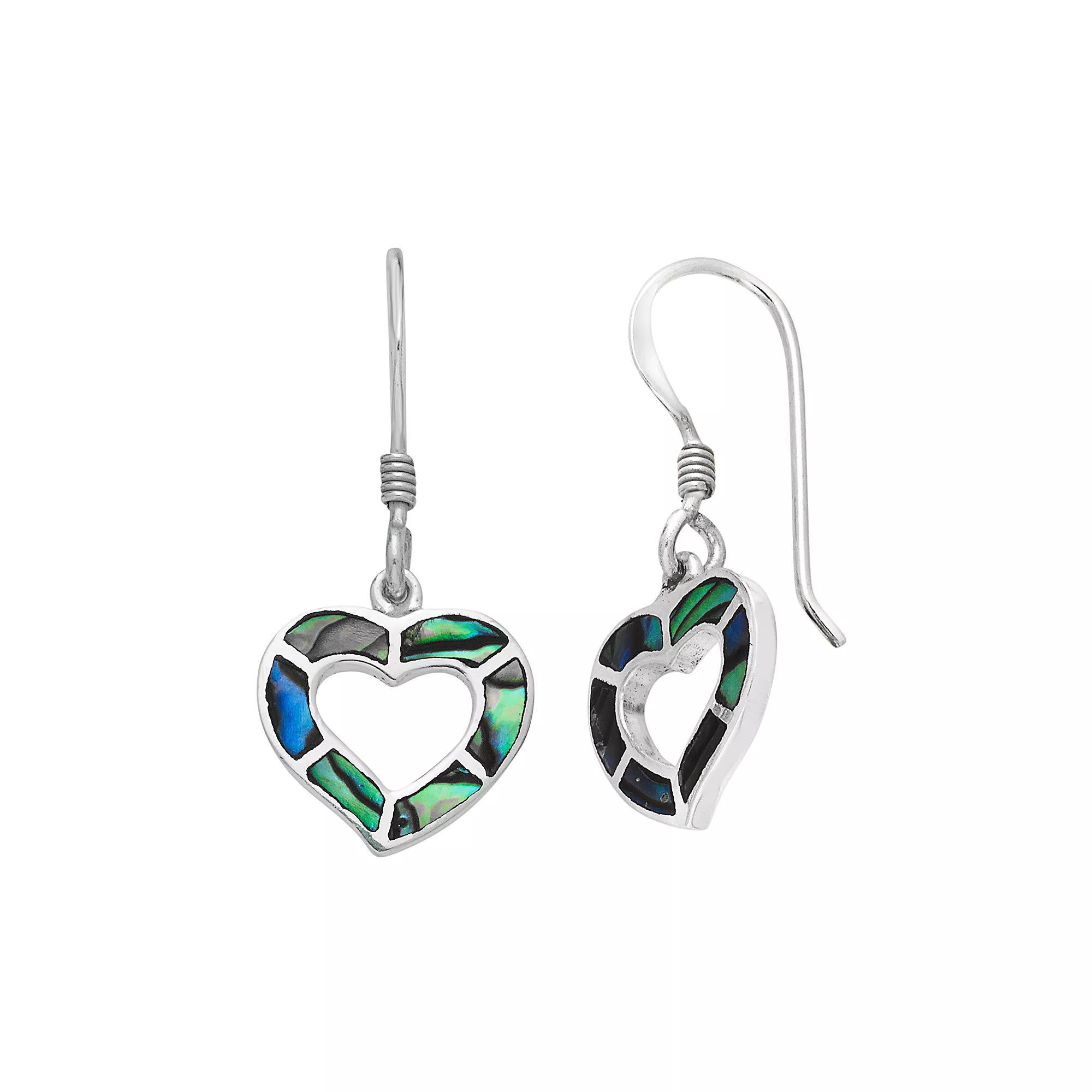 Sterling Silver Abalone Heart Drop Earrings, Women's, Green Product Image