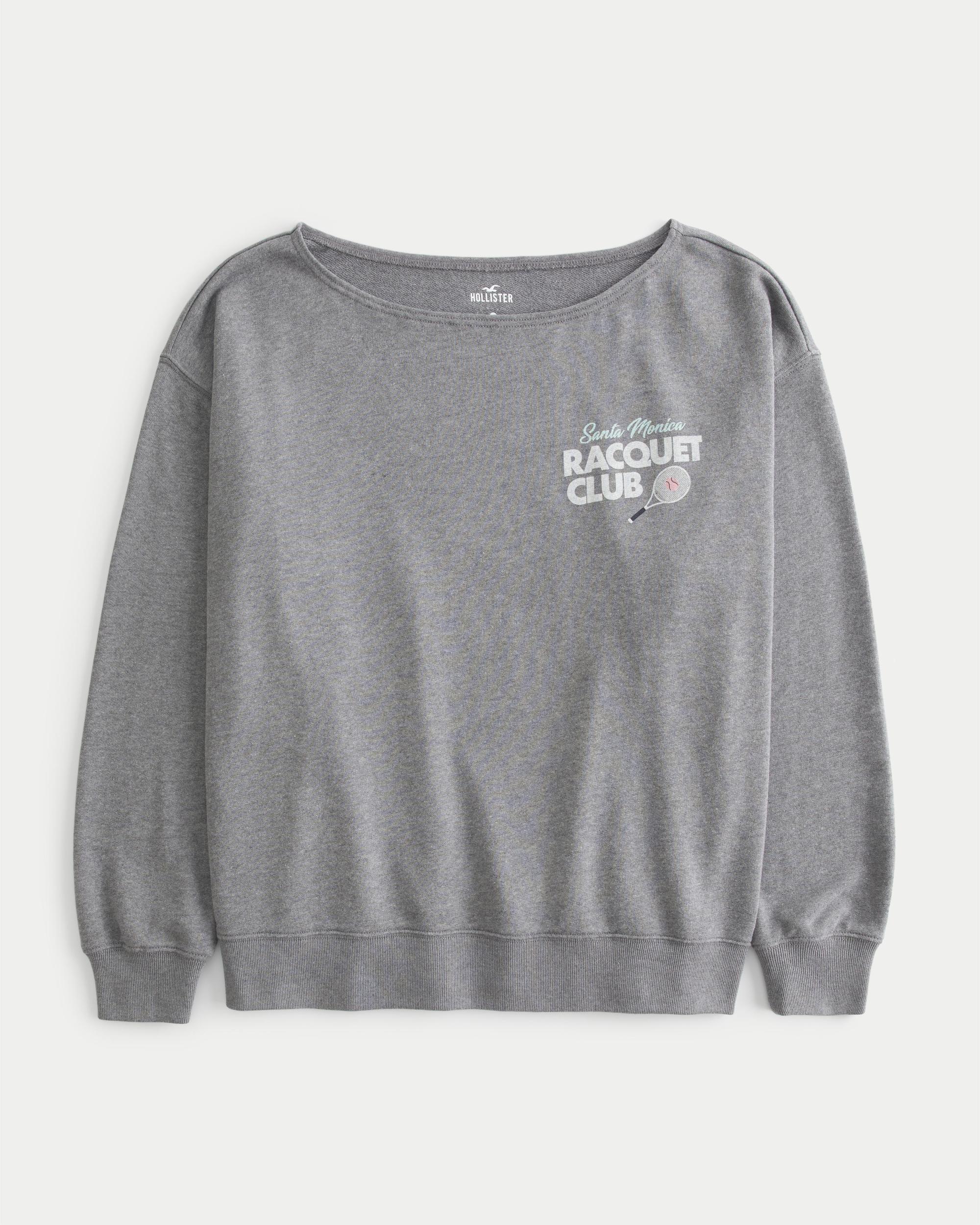 Oversized Off-the-Shoulder Volleyball Graphic Sweatshirt Product Image