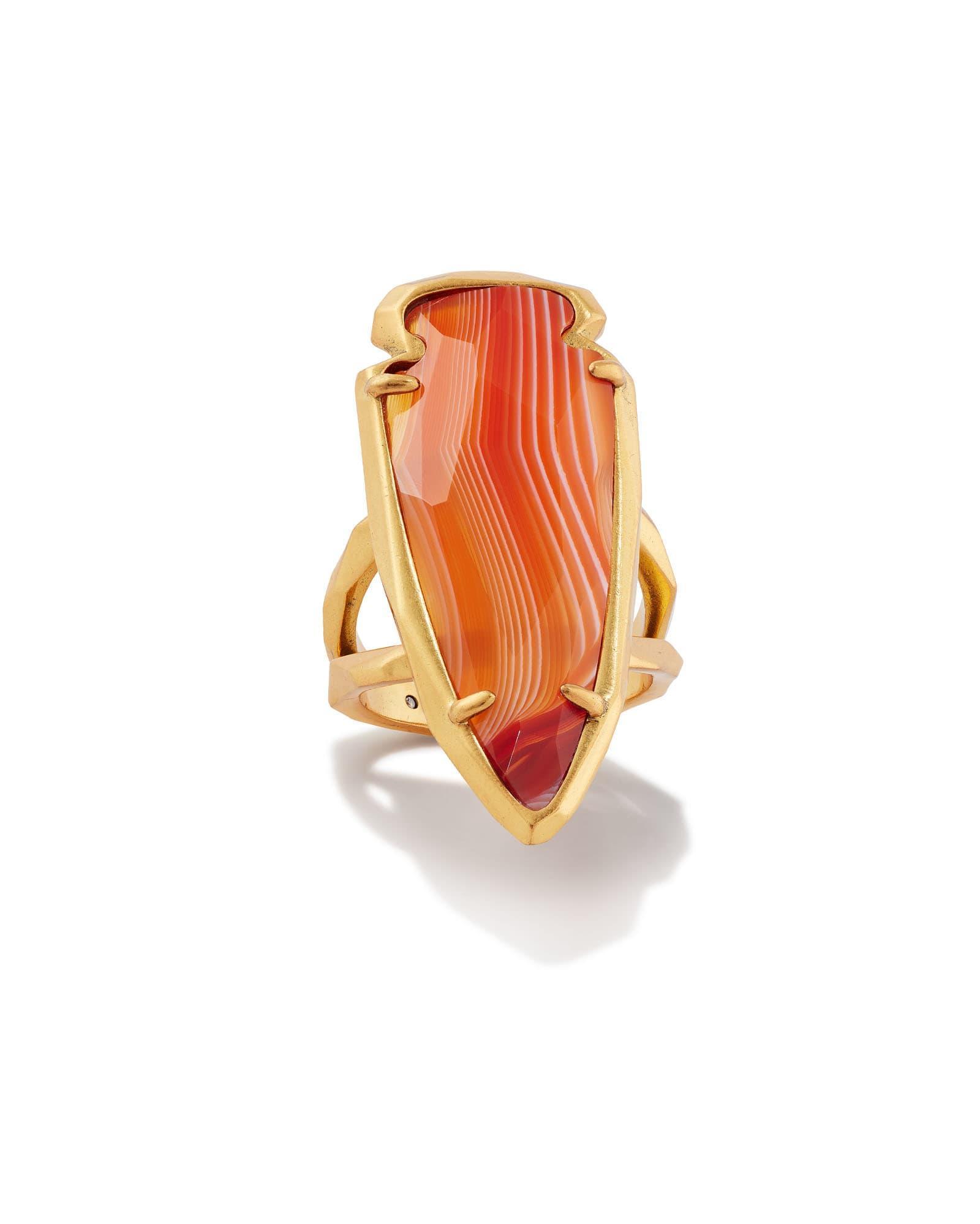 Skylar Vintage Gold Statement Ring in Orange Banded Agate Product Image