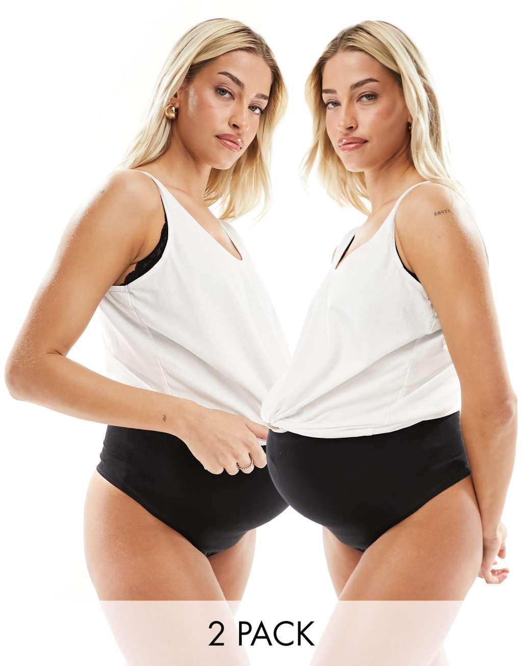Mamalicious Maternity 2 pack over the bump thong in black Product Image