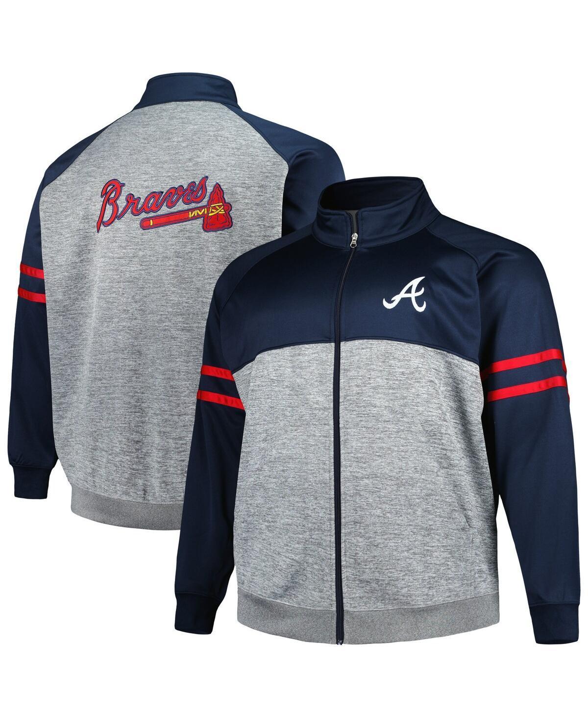 Mens /Heather Gray Atlanta Braves Big & Tall Raglan Full-Zip Track Jacket Blue Product Image