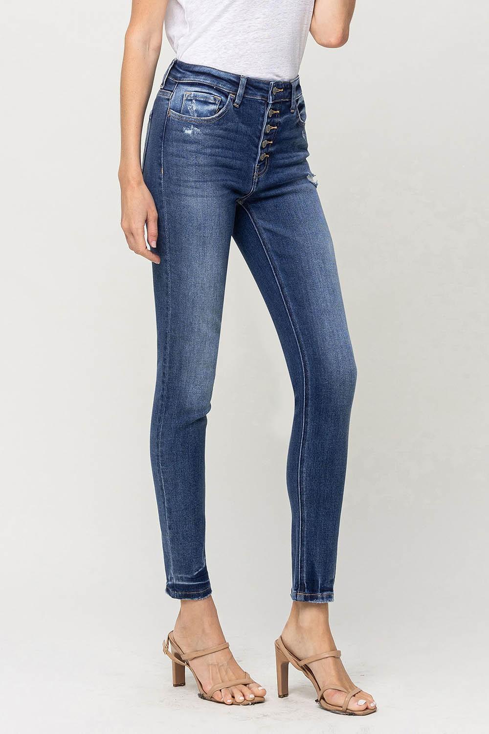 BUTTON UP FLY ANKLE SKINNY JEANS Product Image