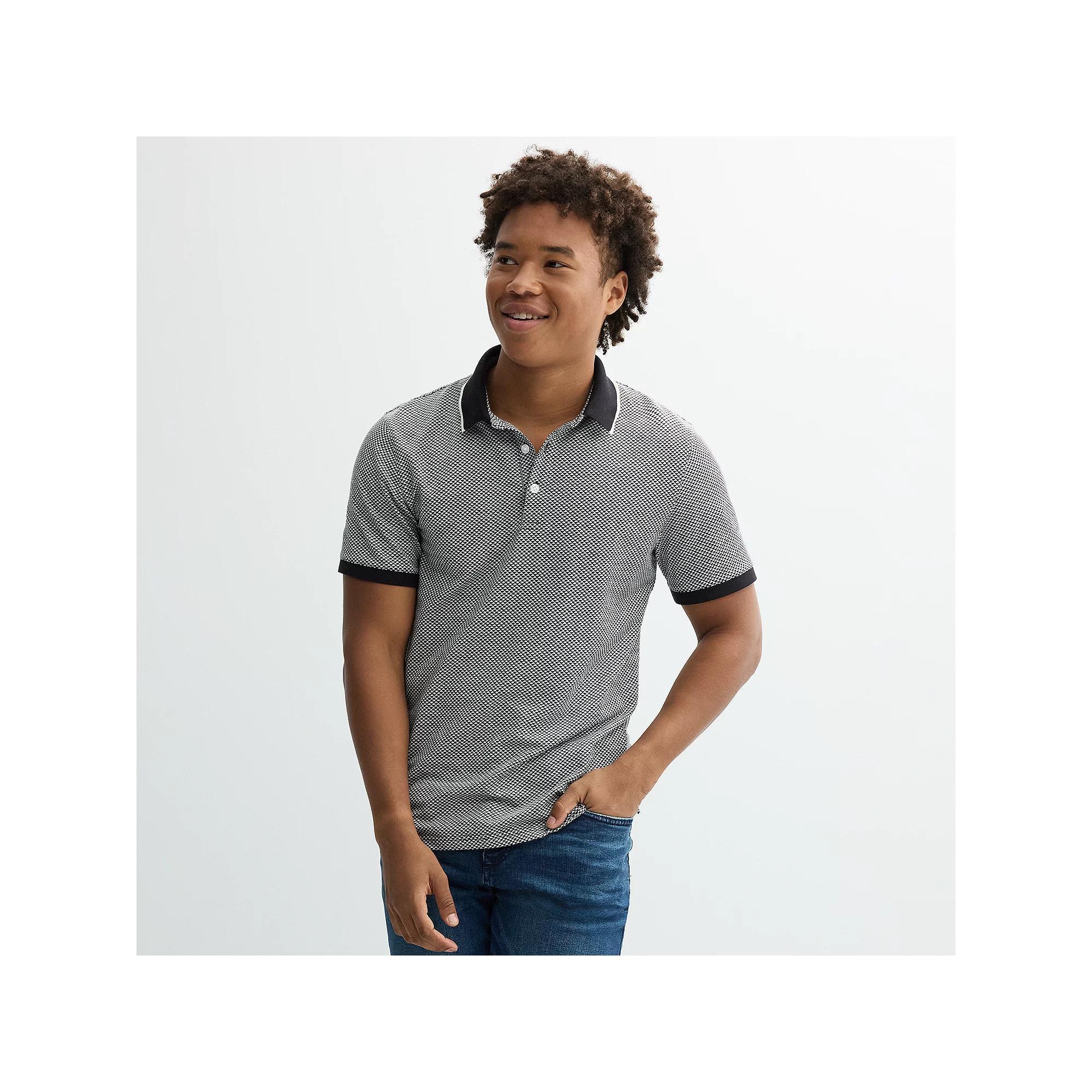 Men's Apt. 9® Jacquard Tipped Polo, Size: Large, Mineral Black Product Image
