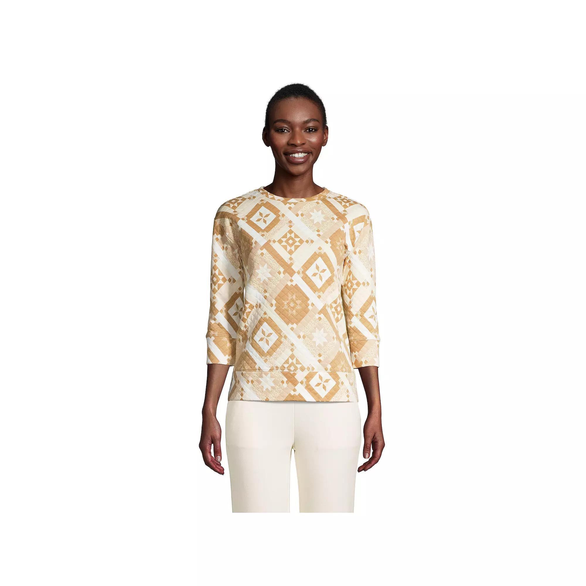 Women's Lands' End Quilted Crewneck Top, Size: Small, Ivory Prosper Quilt Product Image
