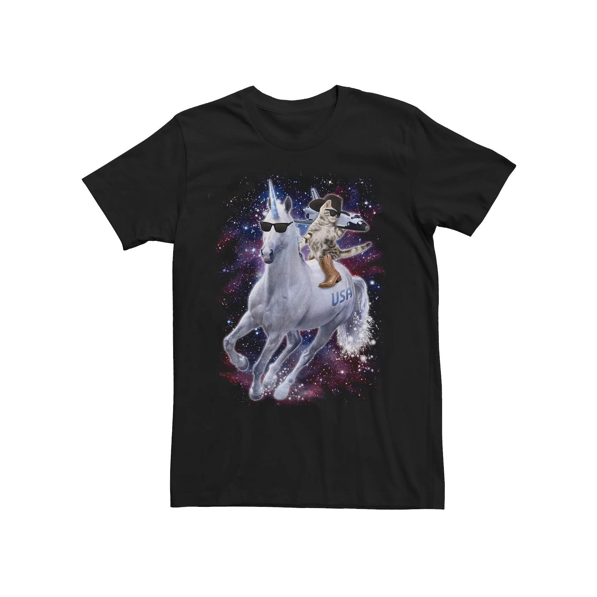 Mens Space Unicorn Cowboy Cat Tee Product Image