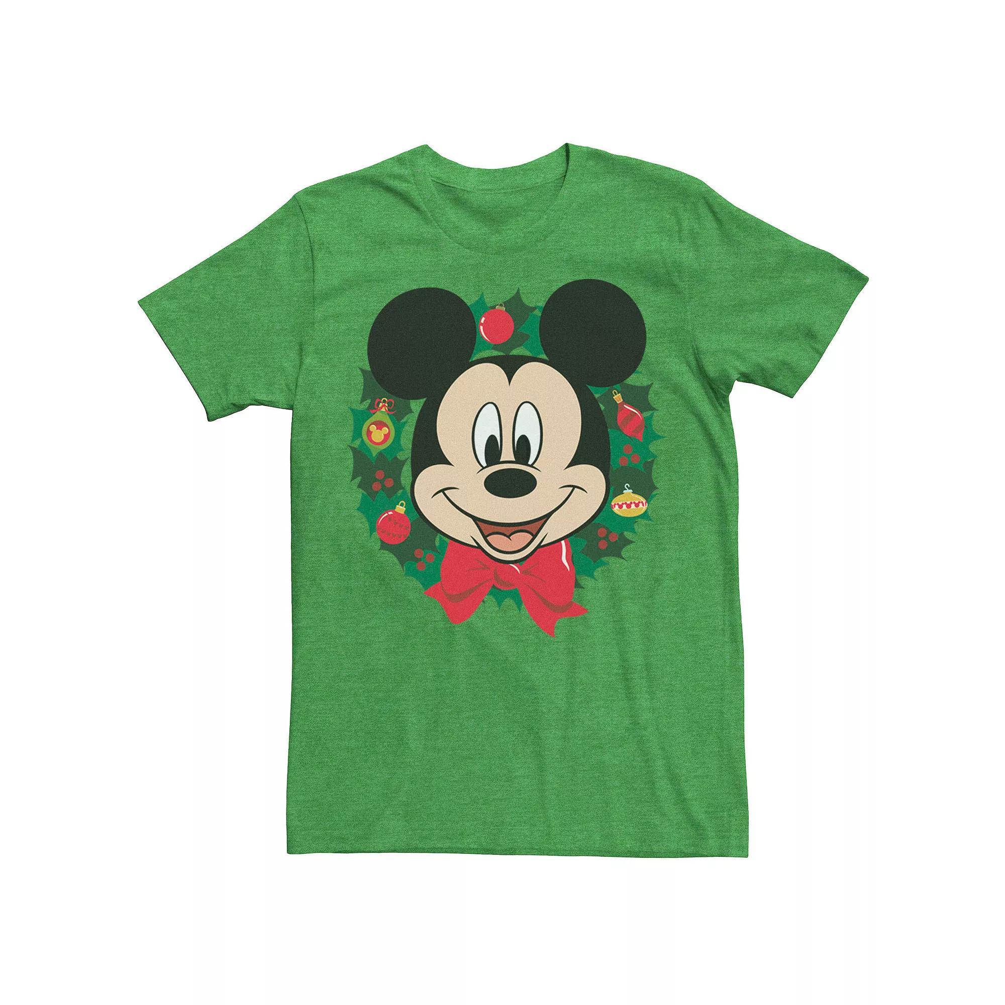 Disney's Mickey Mouse Christmas Wreath Portrait Men's Tee, Size: Small, Kelly Grey Product Image