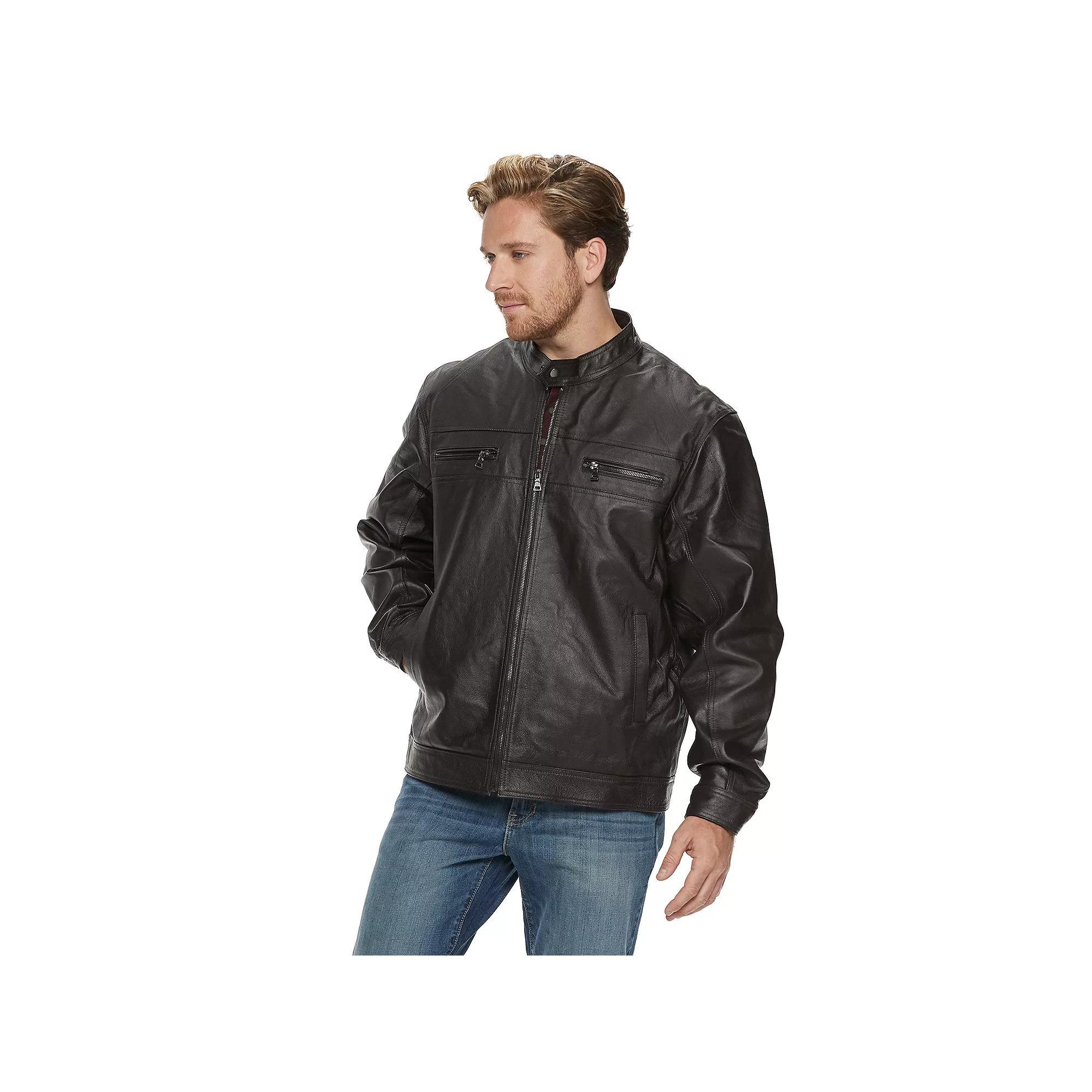 Men's Vintage Leather Moto Jacket, Size: Medium, Brown Product Image